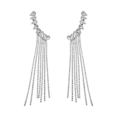 China TRENDY 925 Needle Silver Tassel Dangle Earrings Exaggerated Stud Earrings Rhinestone Earrings Women for sale