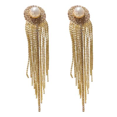 China 2021 TRENDY 925 sterling silver rhinestone tassel pearl drop earrings for ears 925 silver fashionable stiletto ear stud personality for sale