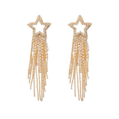 China 2021 Luxurious Women's Star Pentagon Rhinestone Tassel Earrings Set Trendy Silver Stud Earring S925 Needle Eardrop Earring Set for sale