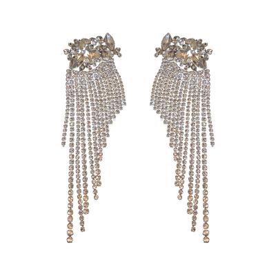 China Luxurious Sterling Silver Women's Rhinestone Flower Tassel Earrings Set 2021 Ear Drop S925 Fashion Ear Stud TRENDY Ear Studs for sale