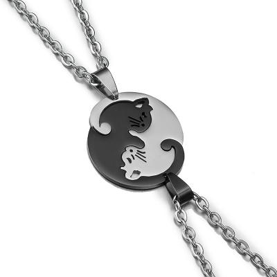 China Romantic Love Cat Lovers Splicing Pair Jewelry Simple Korean Couple Necklaces Stainless Steel Romantic Pendant Ornaments for sale