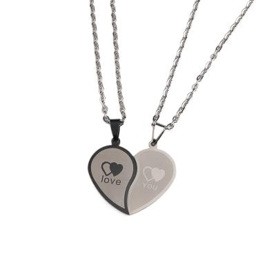 China Romantic Hearts Of Love Lovers Splicing Jewelry In Pairs Of Simple Korean Couples Necklaces Of Stainless Steel Romantic Pendant Ornaments for sale