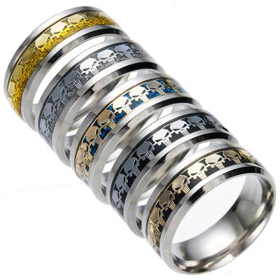 China Hot Selling Hyperbole Europe And America Titanium Steel Grooved Skeleton Pattern Ring For Men Women 8mm Inlay 316l Rings Mens Womens America for sale