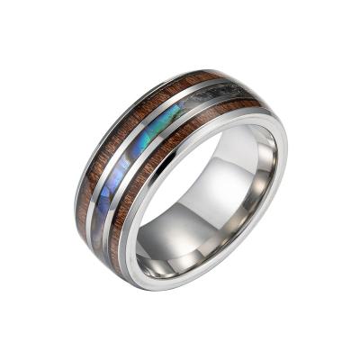 China Other Creative Stainless Steel Rings Wood Grain Double Shell Titanium Steel Rings European And American Popular Jewelry Men Rings Gift for sale