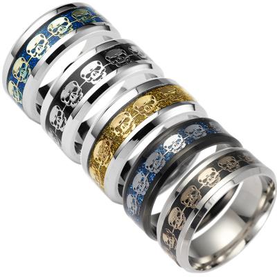 China Hot Hiphop Halloween Accessories Skull Ornament Stainless Steel Jewelry Punk Men Rings Classic Couples Rings for sale