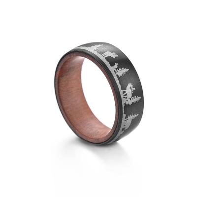 China CLASSIC Interior Taiwan Pear Elk Wood Jewelry Titanium Steel Ring Couple Rings for sale