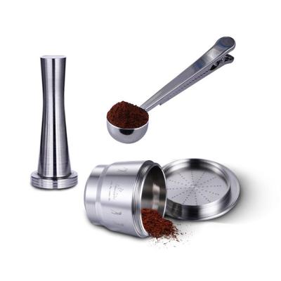 China Sustainable Hot Sale Empty Reusable Stainless Steel Nespresso Coffee Capsules Set With Brush And Spoon for sale