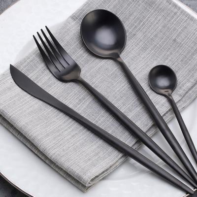 China Sustainable Black / Golden Stainless Steel Fork And Spoon Flatware Cutlery Sets for sale