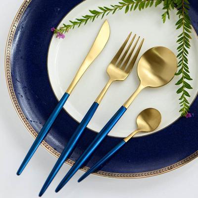 China Viable Silver Matte Black or Gold Stainless Steel Spoon Fork and Knife Cutlery Flatware Set for sale