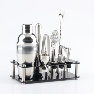 China Hot Selling Viable Bar Accessories Tools Stainless Steel Cocktail Shaker Set With Stand for sale