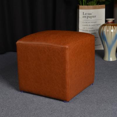 China Comfortable Modern High Quality Brown Simple Leather Ottoman Small Square PU Stool for sale