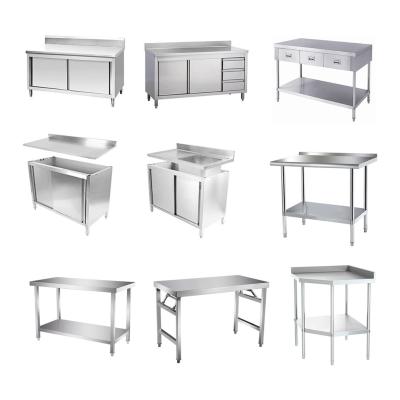 China OEM ODM Modular gabinetes de cocina de acero de acero inoxidable Mesa de preparación de trabajo con puertas corredizas en venta