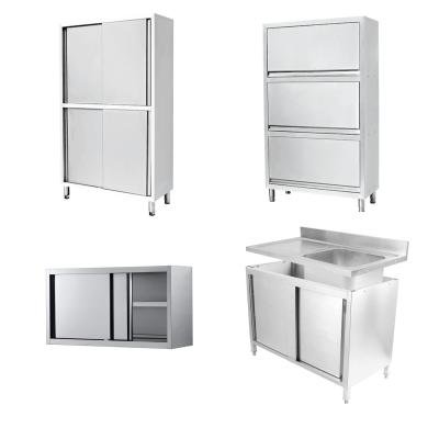 China Commercial Kitchen Storage Cabinets With Sink  , 201 304 Steel Kitchen Shelves 150x80x80cm for sale