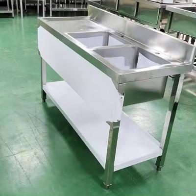 China OEM Square Bowl Stainless Steel Commercial Kitchen Sink With Under Shelf Custom Size for sale