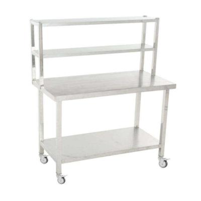 China 0.8mm Thickness Kitchen Stainless Steel Catering Tables Workbench With 2 Tier Top Shelf for sale