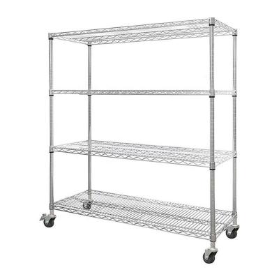 China Heavy Duty Chrome Plated 4 Tiers Rolling Cart Utility Racks Adjustable Wire Shelving for sale