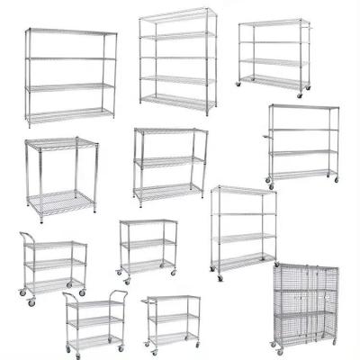 China NSF Certified Stainless Steel Shelf Multifunctional 3 Tier Wire Display Rack Chrome Coating for sale