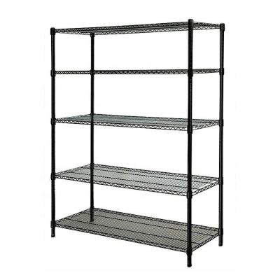 China Non-folding Classification Sustainable Black Metal Wire Rack Storage Unit with 5 Shelves for sale