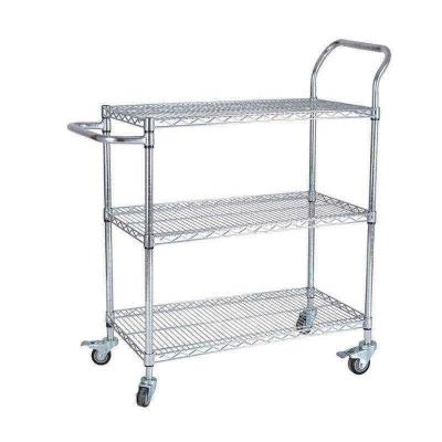 China Verbeter uw woonkamer met roestvrij staal 3 Tier DIY Chrome Metal Wire Rolling Cart Trolley Te koop