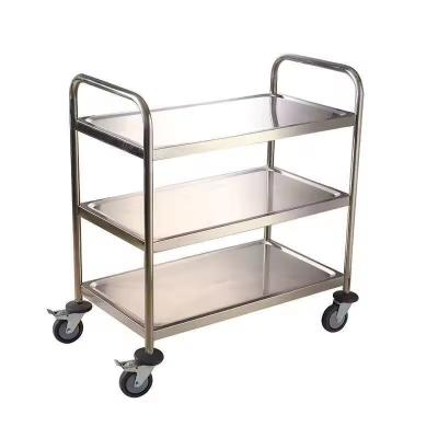 China Customized Size SS 3 Tier Flat Shelf Utility Cart For Hotel Food Hospital Medical Service for sale