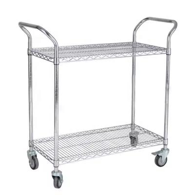 China Chrome Metal Wire Commercial Kitchen Utility Cart Multifunction Double Tier NSF Approval for sale