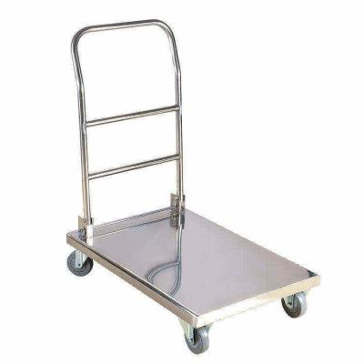 China 304 Stainless Steel Foldable Flatbed Push Cart Customized Size Folding Flatbed Trolley for sale