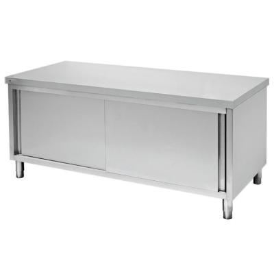 China Stainless Steel Catering Cabinet Kitchen Sliding Door Work Table 120x60x80cm For Restaurant for sale