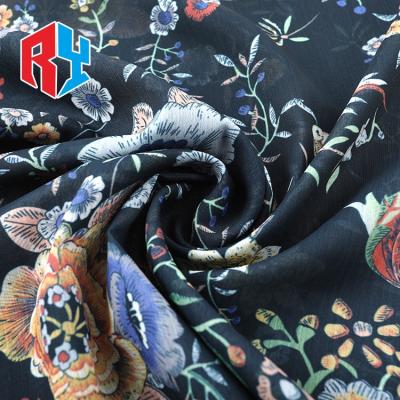 China Good Viable Hot Sale Floral Printed Design Drape To Customize Abaya Black Polyester Woven Fabric for sale