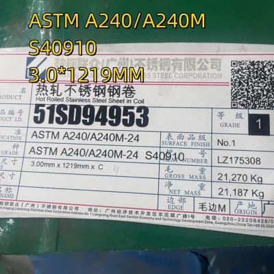 China ASTM A240 A240M Hot Rolled Stainless Steel Plate Grade 409L 3mm Thickness for sale