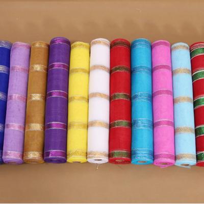 China 100% Eco-Friendly Colors Assorted Metallic Striped Mesh Tube Extra Wide Ribbons Roll 10 Yards for sale