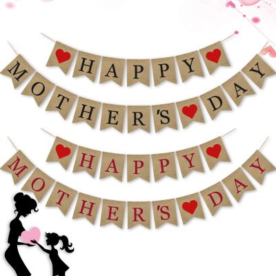 China Hengcool Hanging Happy Mother's Day Party Decorations Flag Natural Burlap Party Banner for Celebration for sale