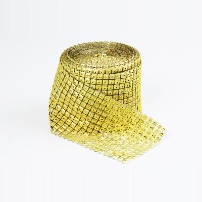 China Flatback Gold Rows 12 10 Yards Wholesale Cheap Price Block Rhinestone Wrap Mesh Trim Diamond Net Decorative Ribbon for sale