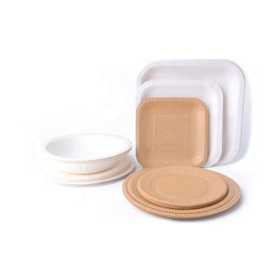 China Greaseproof Top Quality Natural Disposable Tableware Set Kraft Paper Plates Paper Dish for sale