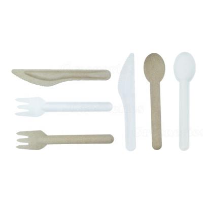 China Eco-Friendly Degradable Restaurant Bagasse Paper Cutlery Flatware Set For Picnics BBQ for sale