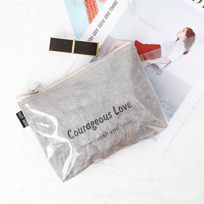 China Travel Recyclable Wash Make Up Dupont Paper Tote Bag Lightweight Waterproof Personality Paper Bag With Zipper for sale