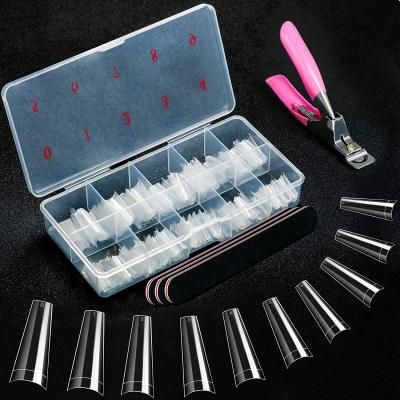 China 550pc/Box Easy Use Nail File Clipper Ballerina ClearHalf Cover 10 Size Box XL False Nails No C Curve Coffin Nail Tip Tool Kit for sale