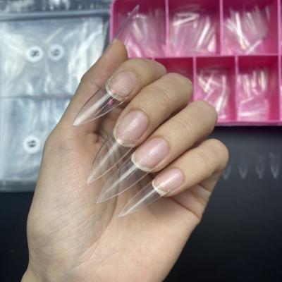 China 500pc/Box New French French Nail Tips Half Cover Pointed Artificial Stiletto Nail Tips for sale