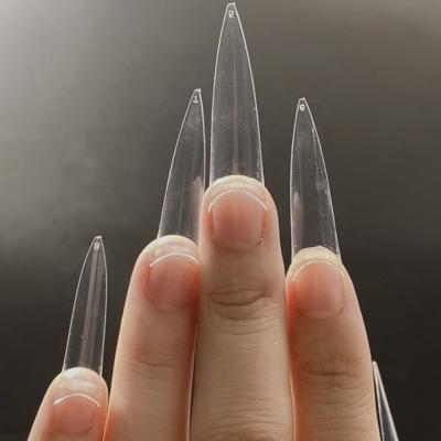 China Easy Apply Long Artificial Half Nail Art Tips Acrylic Salon Cover Half Coffin Nail Tips for sale