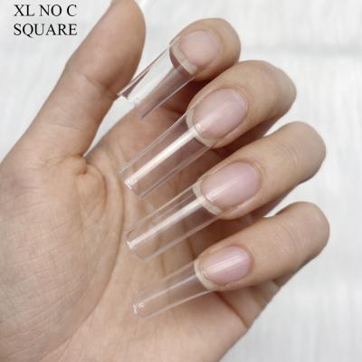 China Long Easy Use XL Square Nail Tips Non C Curve Half Cover Middle Square Tips ABS Clear Nail Tips for sale