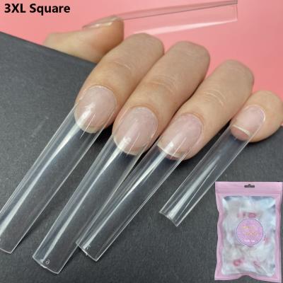 China Easy Wear False Nail Tips Straight Extra Long Full Cover Nails 3XL Square Artificial Acrylic Clear Nail Tips for sale