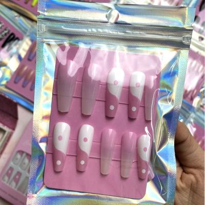 China DIY Nail Art 24pcs Art Nails Ballet Solid Color Super False Frosted Glossy Long Patch Waterproof Removable Nail Press On Nails Design for sale