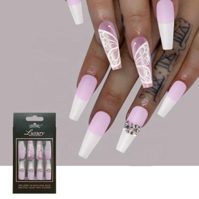 China DIY Nail Art 30/pcs Long Butterfly 3D Ballet Nail Full Detachable Tips For Nail Extension Manicure Art Press On Nails for sale