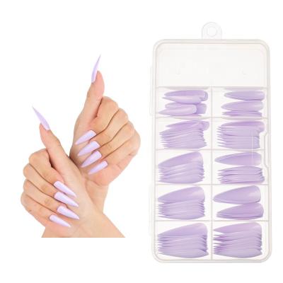 China New 100Pcs/Box Long Flat False Nail Easy Art Tips Natural Clear Full Coffin Nail Shape Manicure DIY Cover False Nail Tips for sale