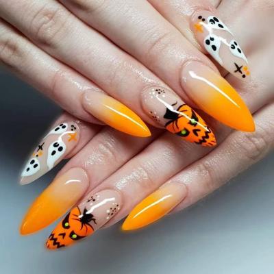 China DIY Nail Art 24pcs/Set With Sticker Halloween Fake Nail Collection Full Cover Press On Nail Patch Nail for sale