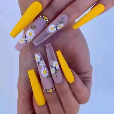 China DIY Nail Art 24pcs/Box Custom BOX Cool Flower Small Diamond Super Long Ballet Nail Matte False Nail Press On Nails for sale