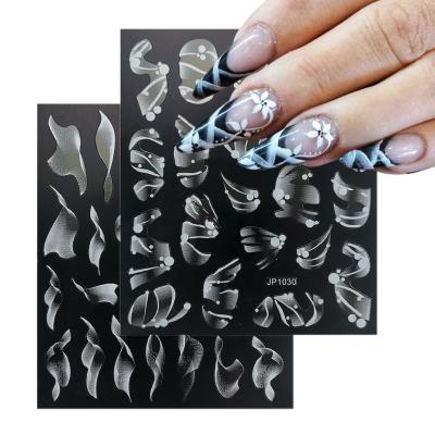 China White French 5D Nail Design Engraved Wraps DIY Rose Sticker Nail Art Embose Transfer Decals Slider for sale