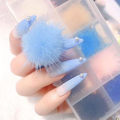 China 3d Nail Art DIY Decoration 3D Nail Detachable Nail Poms Art Design Fluffy Hairball Jewelry Decorations Fluffy Hairball Custom LOGO Fashion Magnetic Cute Pompoms for sale