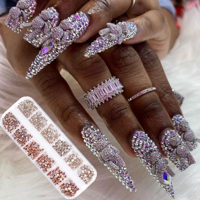 China 12 Pcs Fashion Mixed Shiny Glass Nail Art Rhinestone Stone ab Crystal Manicure Accessories Gem SS3-SS12 Flatback Glitter Glitter for sale