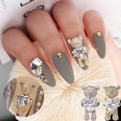 China Cute Shiny Zircon Alloy Fashion Bear Nail Jewelry Manicure Design Accessories Decorations With Heart Crystal Luxury Creative 3D Nail Art for sale