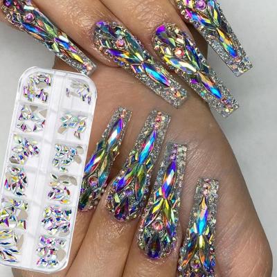 China 120pcs/Box Flatback Fashionable Color Glass AB Stones Glitter Diamond Gel Tips 3D Nail Art Decor Nail Crystals UV Fake Stones for sale